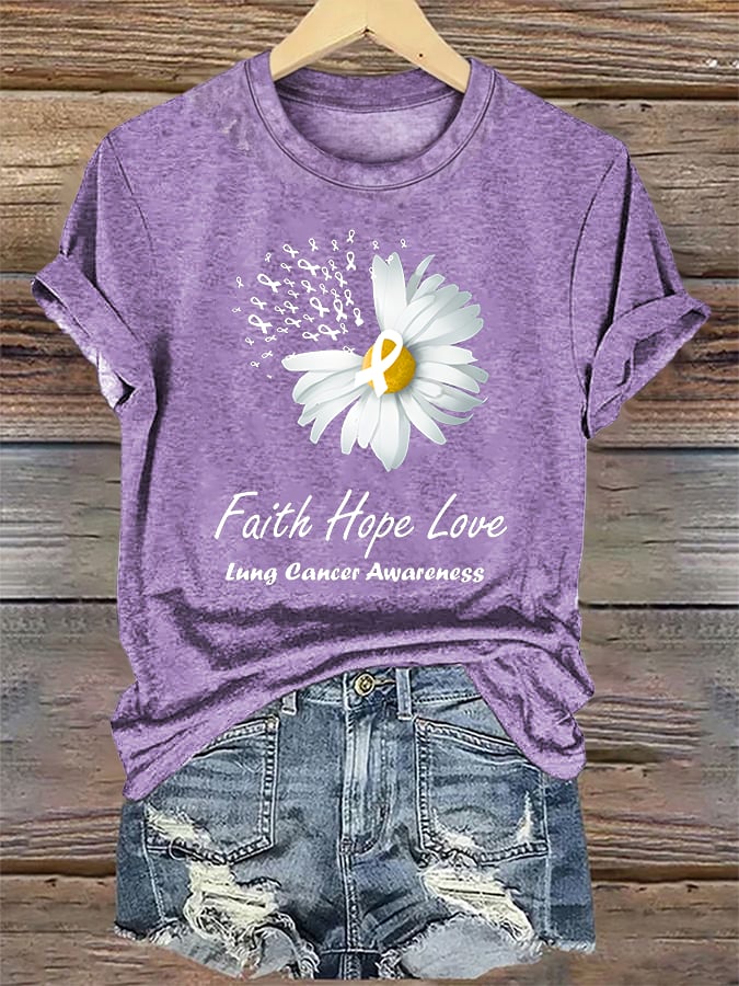 Women's  Faith Hope Love Lung Cancer Awarenes Apparel Print  T-Shirt