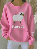Women's Autumn Book of Songs No. 23 Little Lamb Print Casual Crew Neck Top