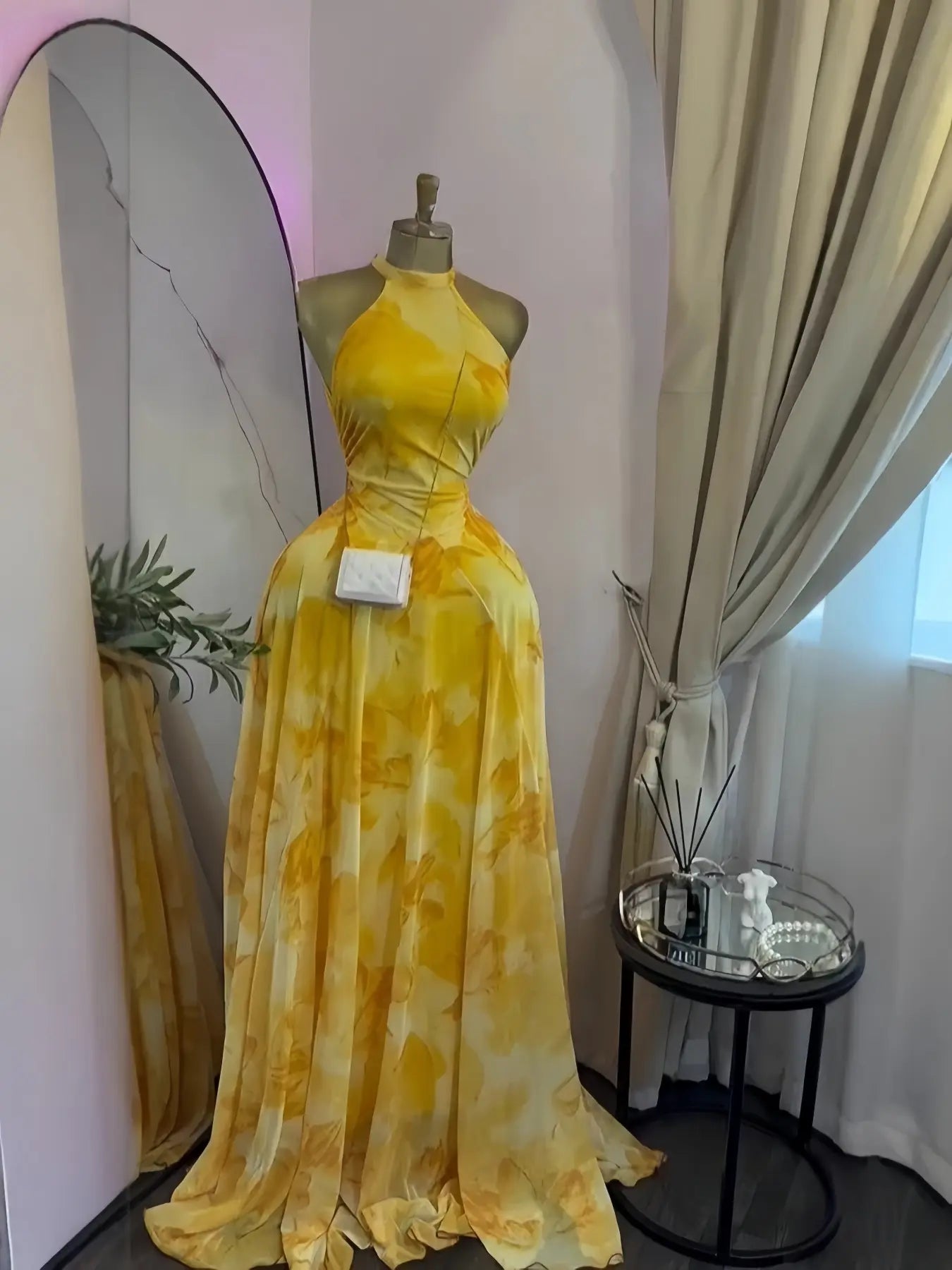 Women's O-Neck Sleeveless Stacked A-line Maxi Dress, Elegant Romantic Dress, Autumn Party Gown, Beach Evening Dress, Printed Long Dress for Birthdays, Jellyfish Camouflage Printed with Sashes Floor Length Dresses