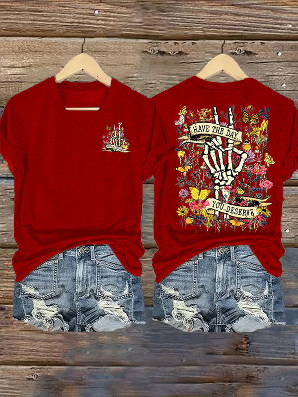 🔥Buy 3 Get 15% Off🔥Women's  Flower skull hand gesture Of WDNC Club We Do Not Care Menopause Perimenopause Print T-Shirt