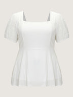 Cotton Floral Eyelet Trim Fit And Flare Blouse