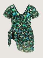 Floral Mesh Tie Front Swim Dress