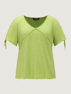 Shoulder Cut-Out Ties V-Neck T-Shirt