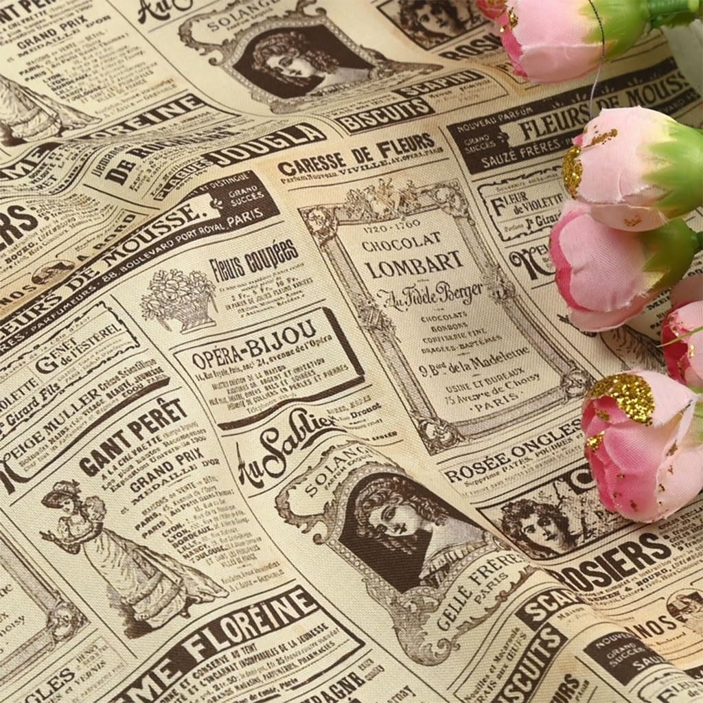 1 Yard Plain Cotton Fabric, Nordic-Style Newspaper Print Fabric, Handcrafted DIY Bags, Clothing and Dresses