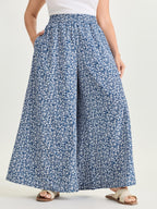 Micro Floral Print Wide-Leg Pants