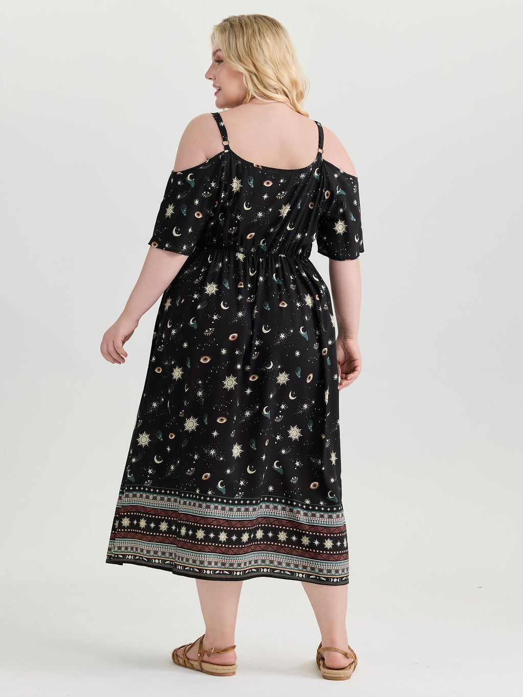 Starry Night Cold-Shoulder Flowy Midi Dress