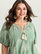Boho Print Puffy Sleeve Blouse
