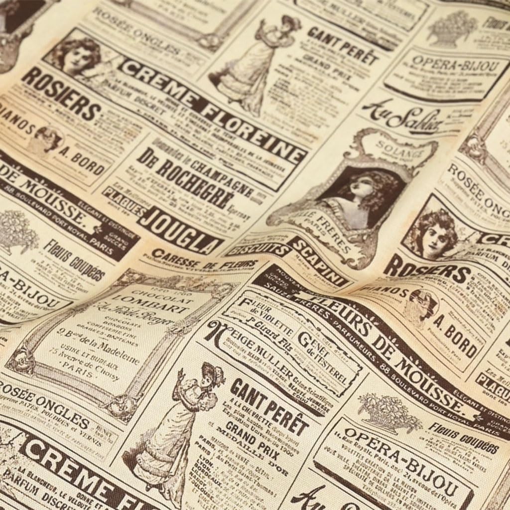 1 Yard Plain Cotton Fabric, Nordic-Style Newspaper Print Fabric, Handcrafted DIY Bags, Clothing and Dresses