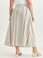 Colorful Striped Print Waist-Tie Maxi Skirt