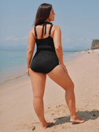 Paisley Textured High-Waisted Swim Bottoms