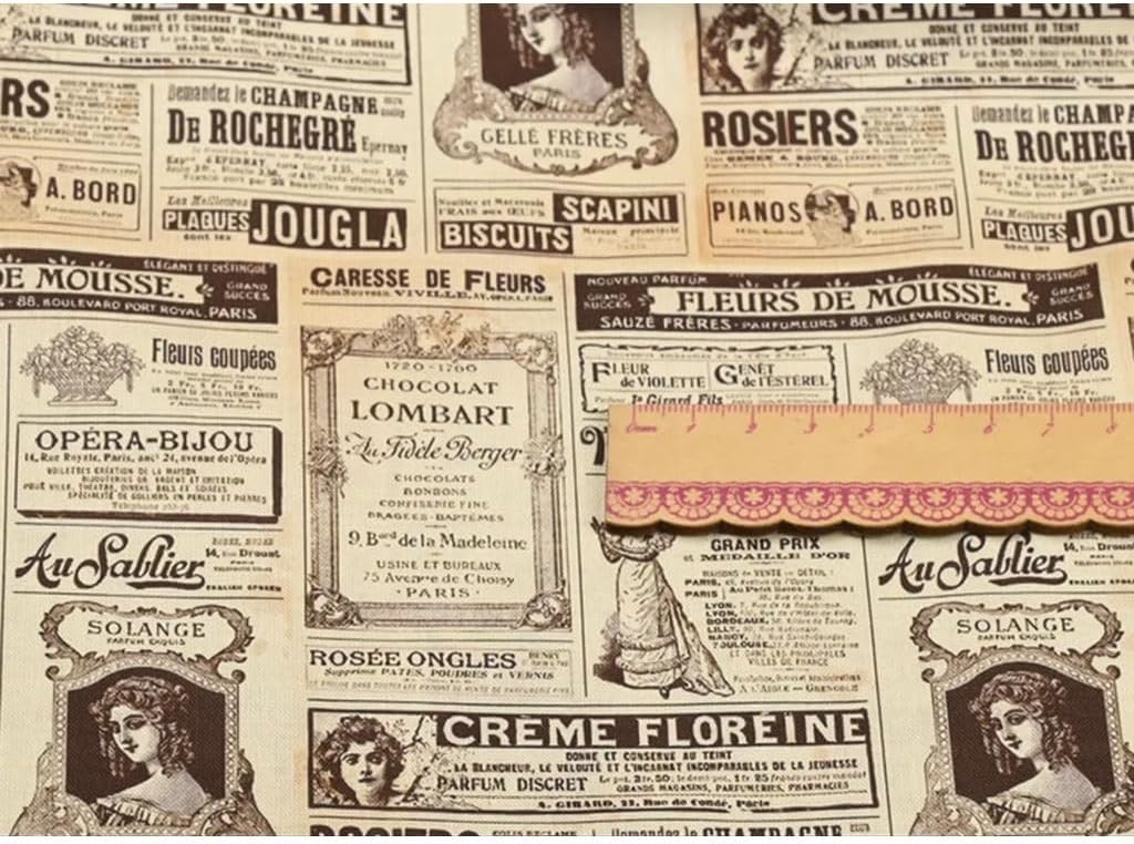 1 Yard Plain Cotton Fabric, Nordic-Style Newspaper Print Fabric, Handcrafted DIY Bags, Clothing and Dresses