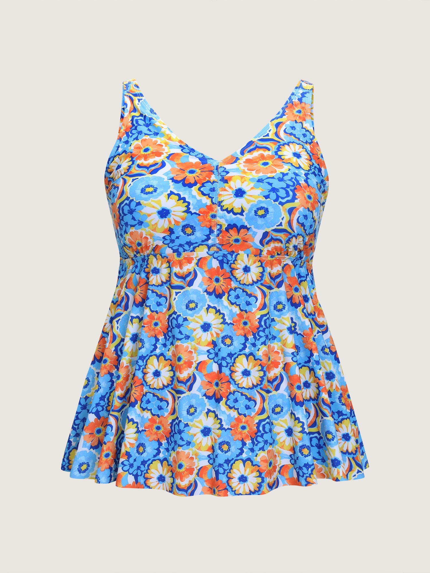 Floral Print V-Neck Swim Top