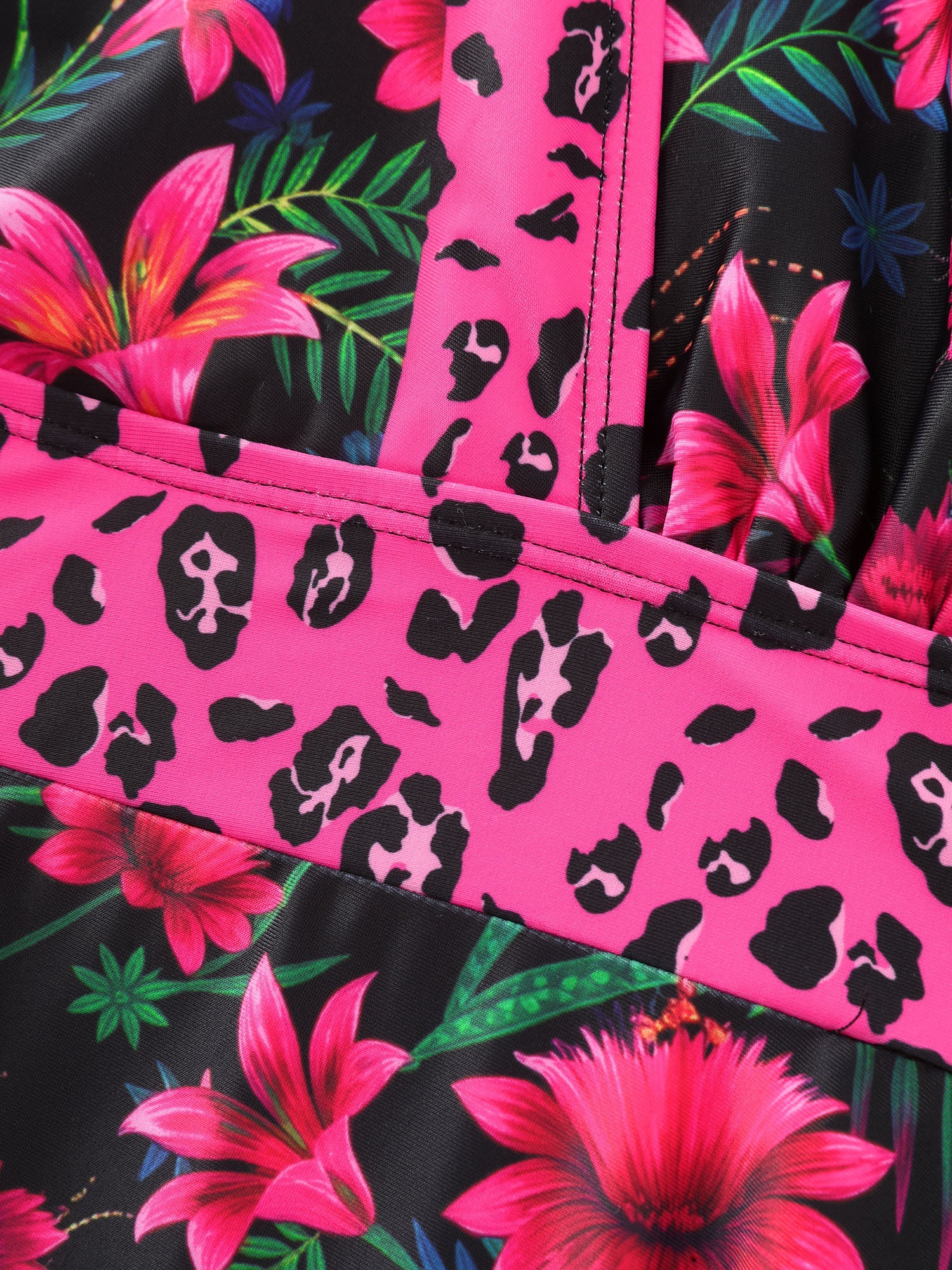 Tropical Floral Print Pockets Swim Dress