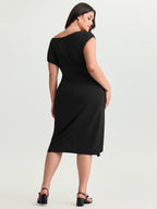 One-Shoulder Draped Sheath Midi Dress