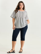 Cotton Striped Print Textured Flared Sleeve Blouse