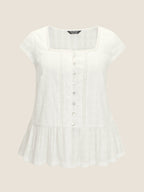 Lace Trim Sheer Ruffled Hem Blouse