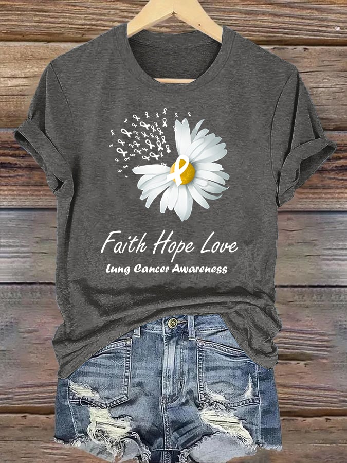 Women's  Faith Hope Love Lung Cancer Awarenes Apparel Print  T-Shirt