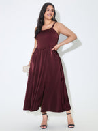 Satin Square Neck Front Slit Slip Maxi Dress