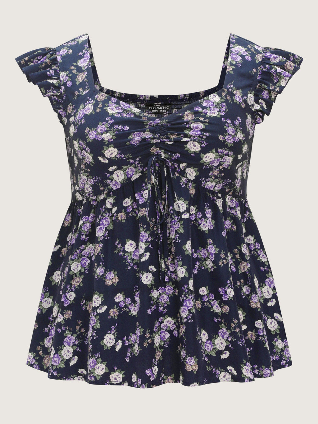 Floral Print Drawstring Bodice Blouse