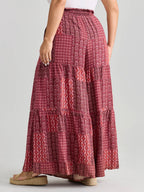 Geometric Print Flared Shirred Waist Pants