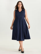 Collar Pockets Button Detail Midi Dress