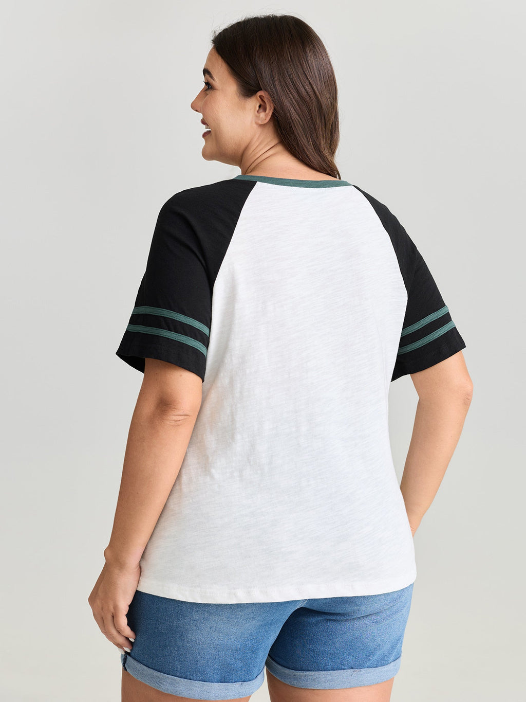 Cotton Stretchy Raglan Color Contrast Sleeve T-Shirt