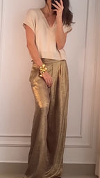 Women's V-neck Knitted Top + Wide-leg Pants Casual Suit
