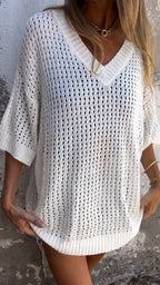 Ladies' Round Neck Hollowed Out Loose Casual Tops