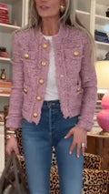 Women Round Neck Buckle Splicing Small Fragrant Style Jacket
