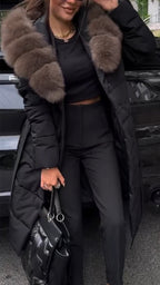 Women Lapel Plush Casual Long Cotton Jacket