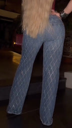 Women Hot Diamond Plaid Casual Jeans
