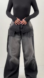 Women Patchwork Washing Water Back Hanging Rope Design Casual Jeans