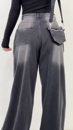 Women Patchwork Washing Water Back Hanging Rope Design Casual Jeans