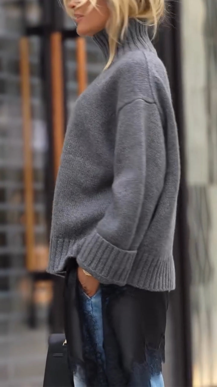 Women High-Neck Patchwork Casual Knit Sweater