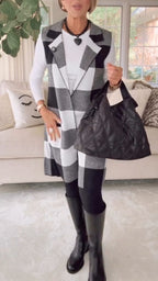 Women Collar Plaid Temperament Casual Long Vest