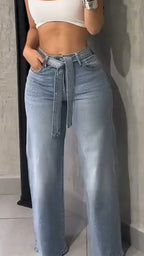 Women High Waisted Hot Pressed Diamond Temperament Casual Jeans