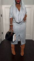 Women Hooded Top+ Split Skirt Solid Color Casual Set