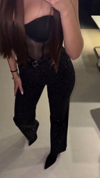 Women Hot Stamping Rhinestone Casual Pants