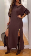 Women Laple Collar Splicing with Multiple Zippers Temperament Casual Dress