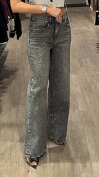 Women Rhinestone Washed Casual Jeans