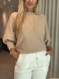 Women Round Neck Solid Color Casual Top