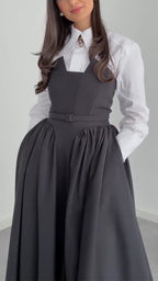 Women Laple Collar Shirt+ Strapless Patchwork Dress Elegant Temperament Set