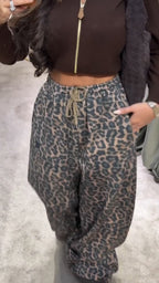 Women Drawstring Printed Casual Pants