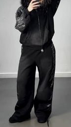 Women Hooded Hot Stamping Rhinestone Jacket+ Pants Casual Set