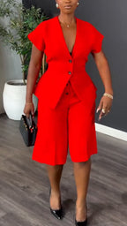 Womens V-neck Jacket+ Pants Casual Set with Temperament