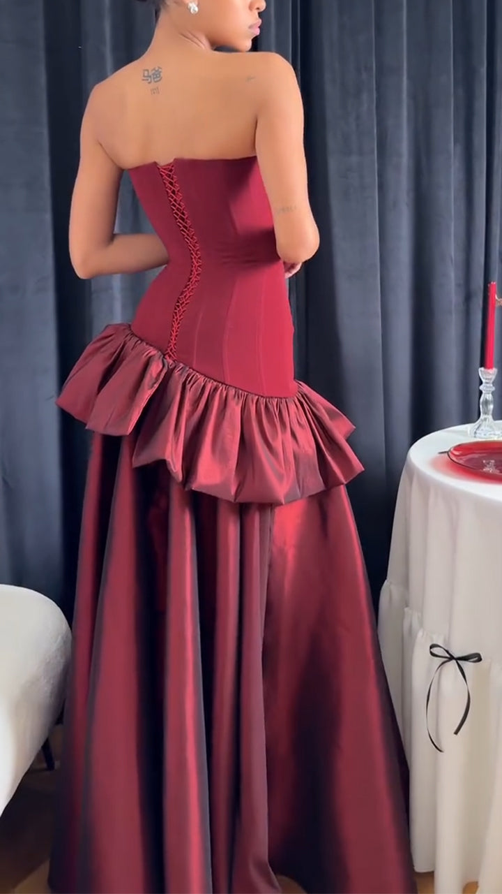 Women Strapless Patchwork Dinner Party Style Elegant Temperament Dress