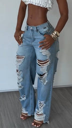 Women Ripped Scratch Casual Jeans