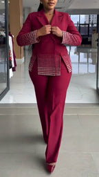 Women Collar Hot Diamond Jacket + Pants Temperament Commuting Set