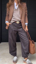 Women Temperament Commuting Collar Blazer+ Plaid Pants