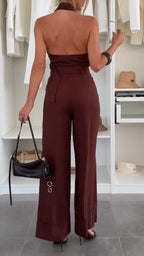 Women Collarless Sleeveless Waist Cinching Temperament Commuter Jumpsuit